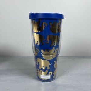 Lilly Pulitzer Tusk in Sun Blue Gold Elephant Insulated Tumbler Cold Cup